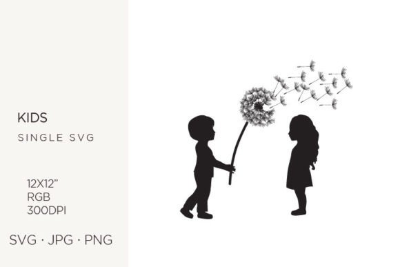 Boy and Girl with Dandelion Flower Graphics