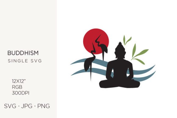 Buddha and Crane Birds Graphics