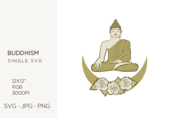 Buddha with Moon and Flowers Graphics