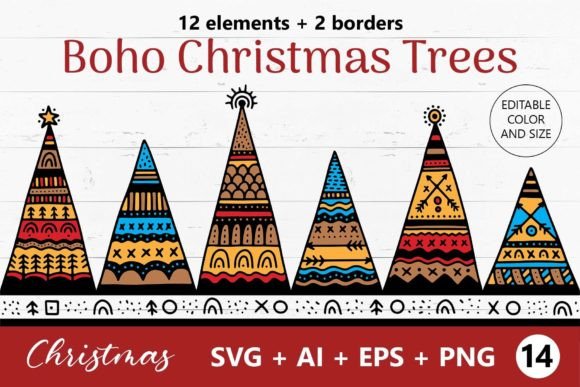 Christmas Tree SVG Clipart Boho Ornament: Graphics for Holiday Design