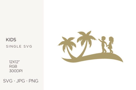 Dune with Kids and Palms Graphics