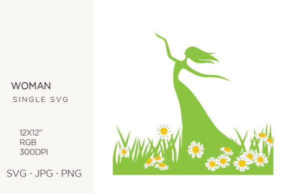 Female Figure, Green Field and Daises Graphics