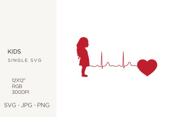 Girl and Heart Line Graphics and Illustrations