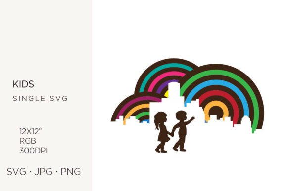 Kids, City Skyline and Colorful Retro Ci Graphics