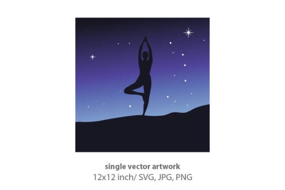Starry Night and Woman Practicing Yoga Graphics