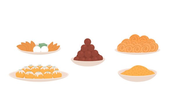 Traditional Diwali Snacks Objects Set Graphics
