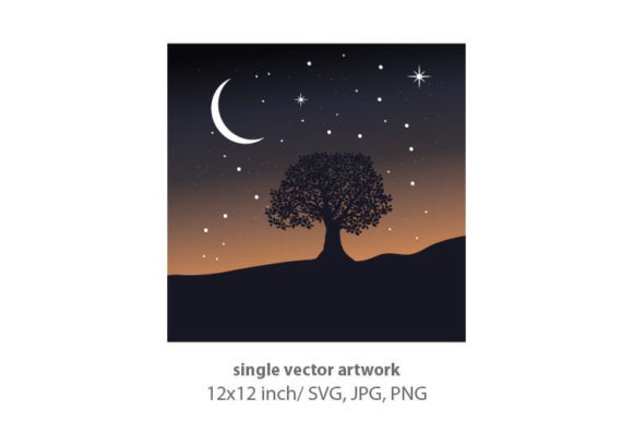 Tree, Mountain, Moon and Stars Graphics
