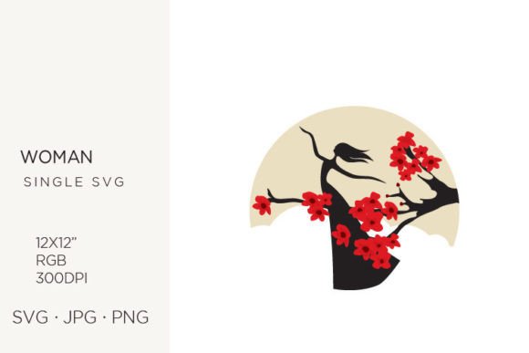 Woman and Blossom Tree Branch Graphics